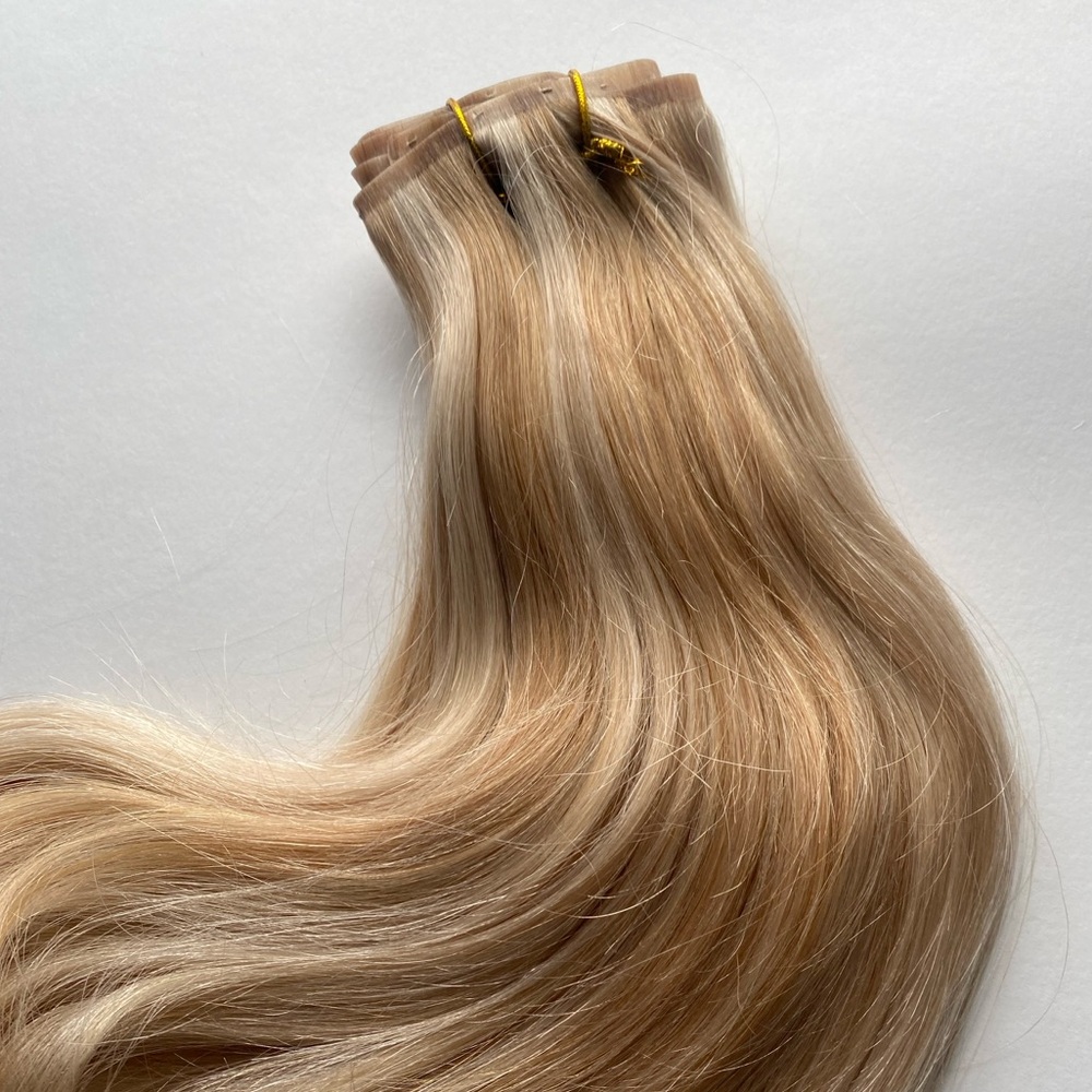 Seamless Clip-In Remy Extensions 100% Human Hair 130g 9Pc Full Head P18A/613 14”